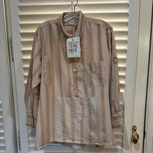 Magnolia Pearl Guava Casual Striped Shirt - Beige and Peach. NWT